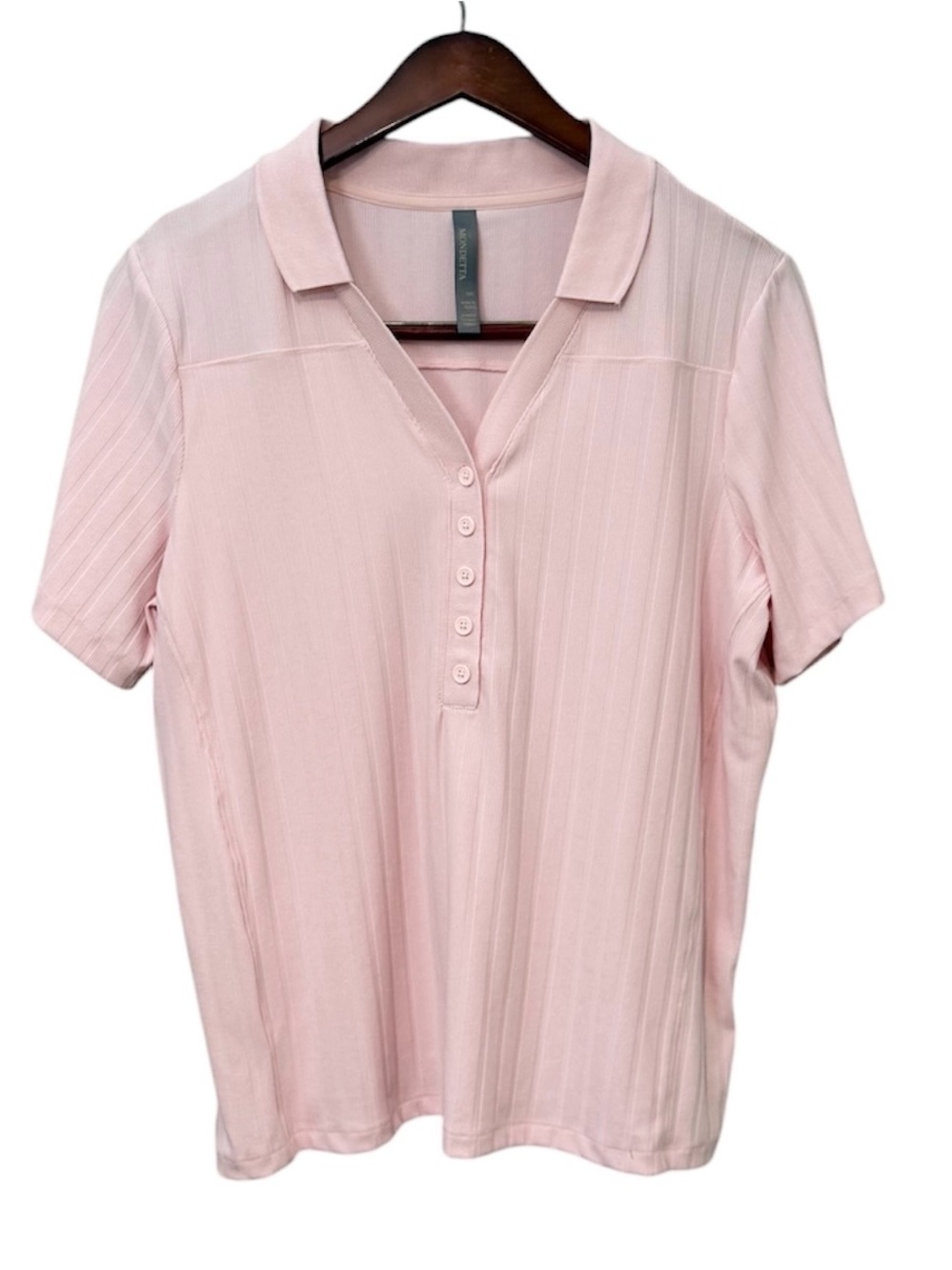 Mondetta Ribbed Modal V-neck Polo Shirt Stretchy Pale Pink Size XXL